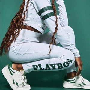 Playboy X Misguided Grey Leggings. Size 0. Green Playboy logo and writing